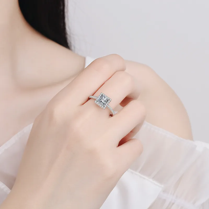 1 CT Princess Cut Pierdzieżu zaręczyn 925 Srebrna halo diamond obrączka obiecująca dla kobiet biżuteria 2208131189917