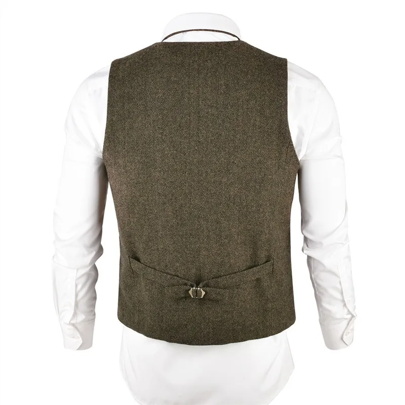 VOBOOM Wool Tweed Mens Waistcoat Single-breasted Herringbone Slim Fitted Suit Vests 007 220507