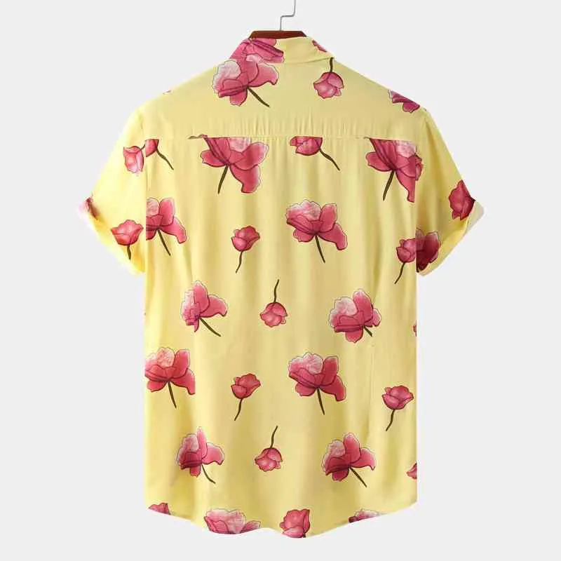 Summer Plaj Çiçek Gömlek Erkekler 2022 Marka İnce Fit Kısa Kollu Hawaiian Aloha Gömlek Erkek Partisi Harajuku Street Giyim Giysileri 3XL L220704