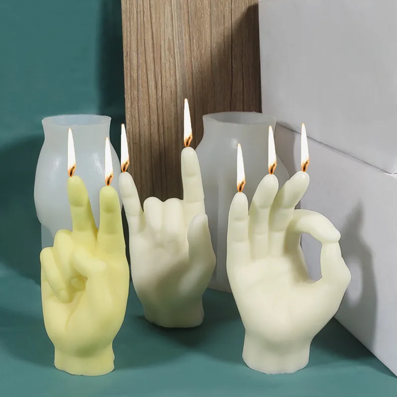 Silikonljusformar Gest Finger Mold Creative Parfym 3D Candle Making Kit för Cake Home Decoration Gift 220721