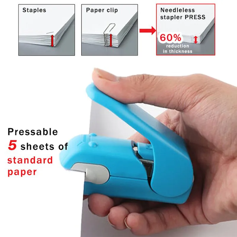 Staple Free Stapler Time Saving Enkla Needle Handhled Mini Portable Creative Safe Student Stationery 220510