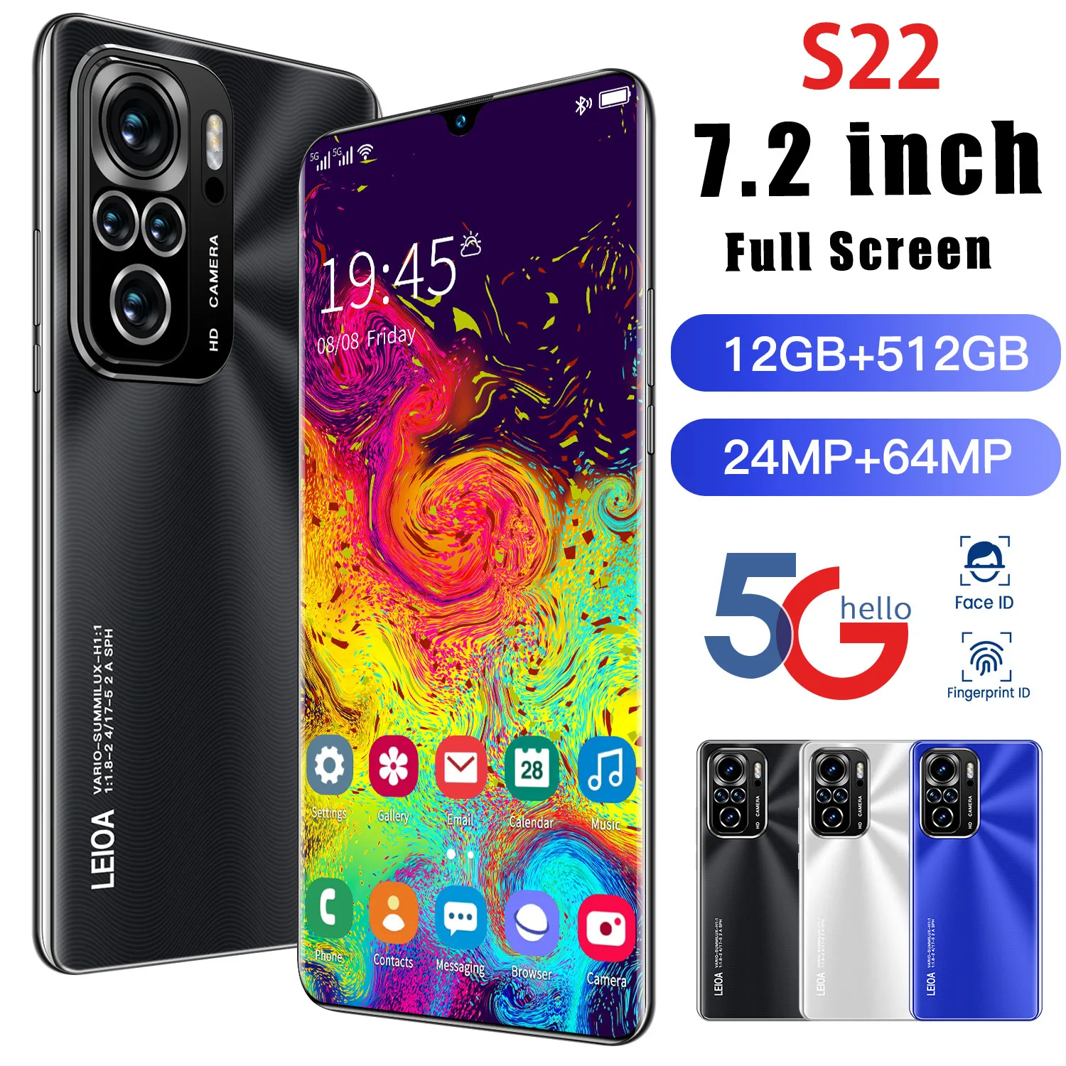 2022 Hot DealSlatest Smart Phone S22 18 GB RAM 768 GB ROM 7.2 pollici 24 + 64MP Schermo HD Dual SIM Smartphone sbloccato Ultime 5G Networ