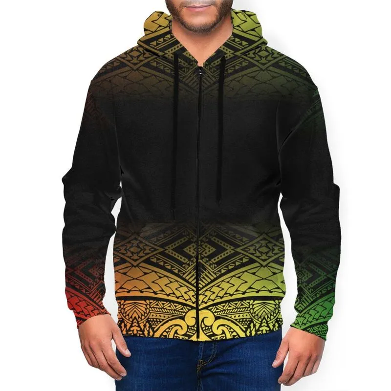 Hoodie Zip Up Sweatshirt Polynesian Tattoo Print Loose Long Sleeve Hip Hop Fashion Men Hoodies Custom On Demand DIY 220722