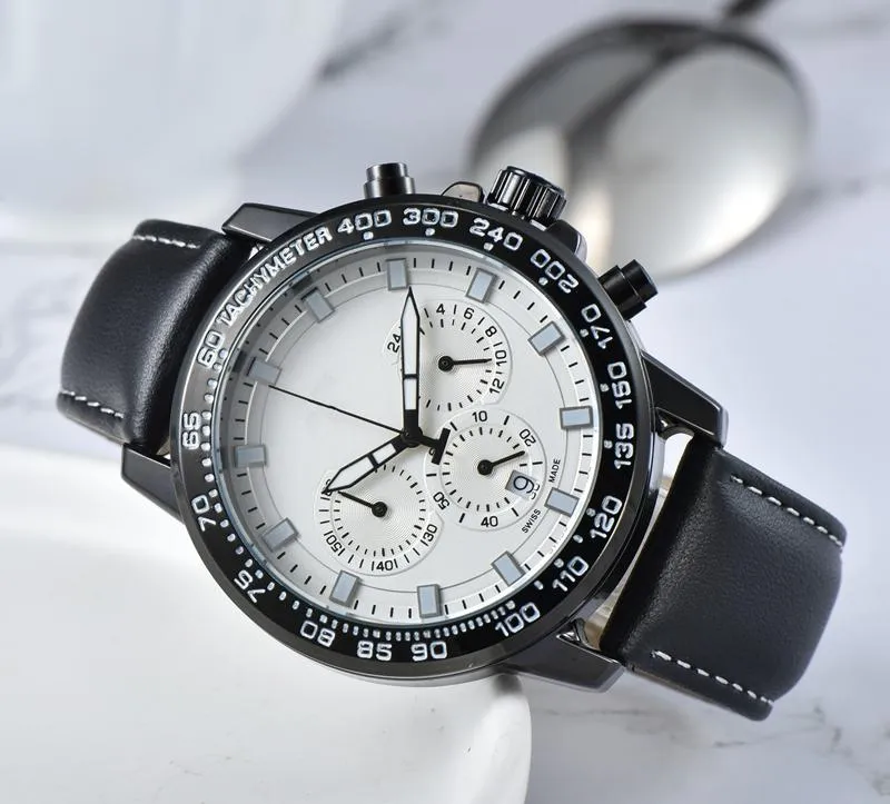 2022 Högkvalitativa män Luxury Watches Six Stitches Series alla ratten arbetar Mens Quartz titta på europeiska toppmärken läderband FAS285B