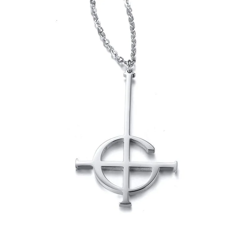 Chaînes Silve Cross Ghost BC Nameless Ghoul Collier Pendentif Grucifix Papa Emeritus Patch Femmes Hommes En Acier Inoxydable Bijoux226c