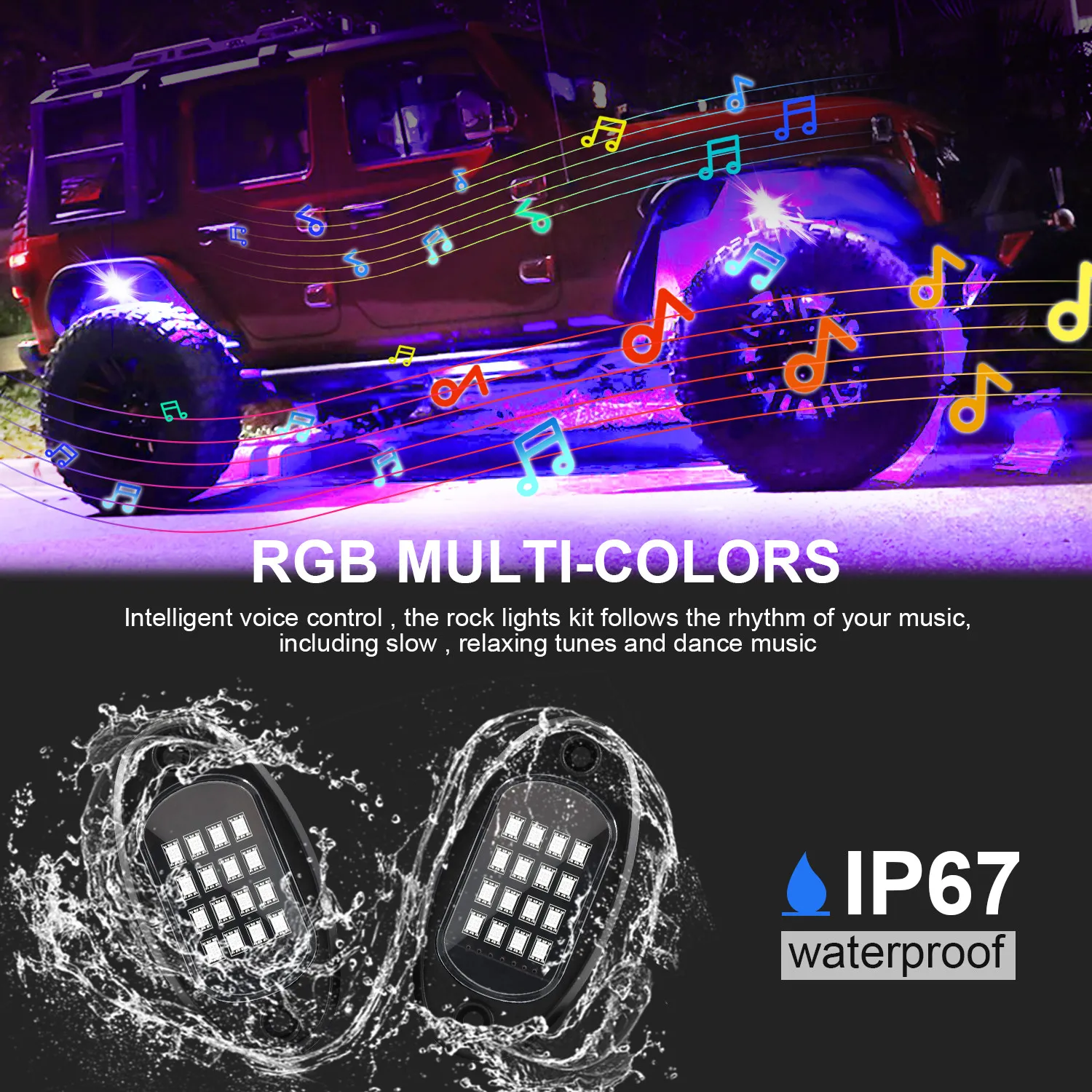 RGB LED Rock Lights BluetoothCompatible App Control Music Sync Car Chassis Light Undergolw Watertofe Neon Light for Car2435175