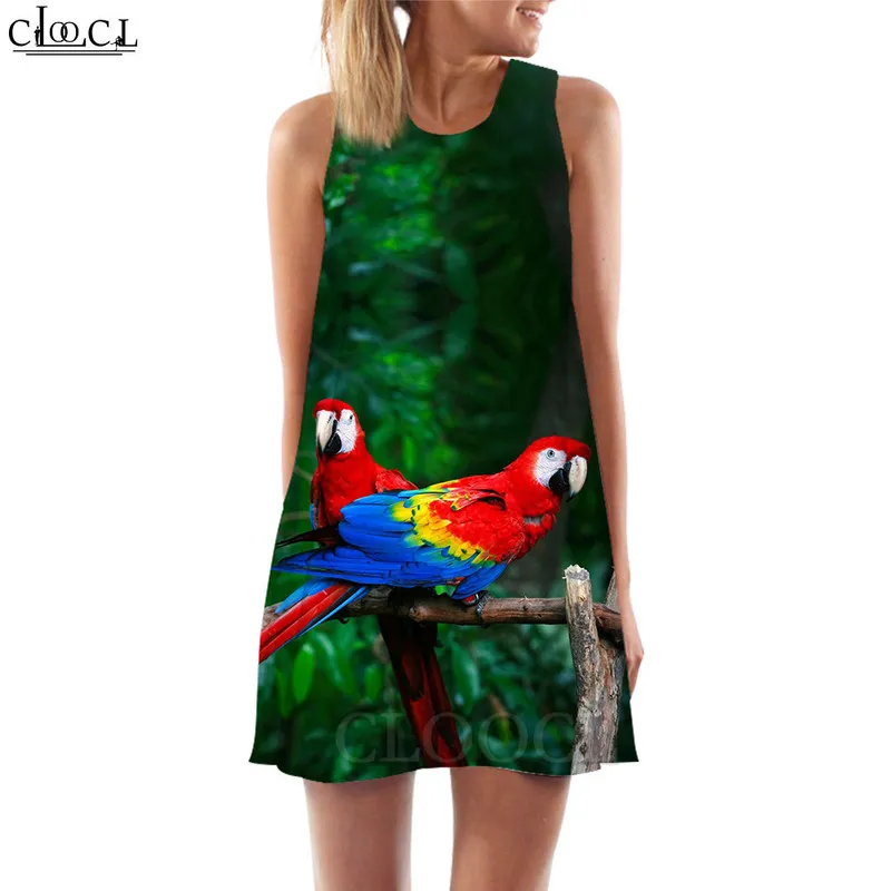 Moda Women Tank Tops Macaw 3D Impressa Animal Parrot Dress Sollo