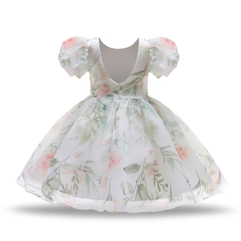 Vestito da festa ragazza Bambini Stampa floreale Costume da principessa Abito da ballo da sera formale Bambini Compleanno Matrimonio Pron 3-8 anni 220422