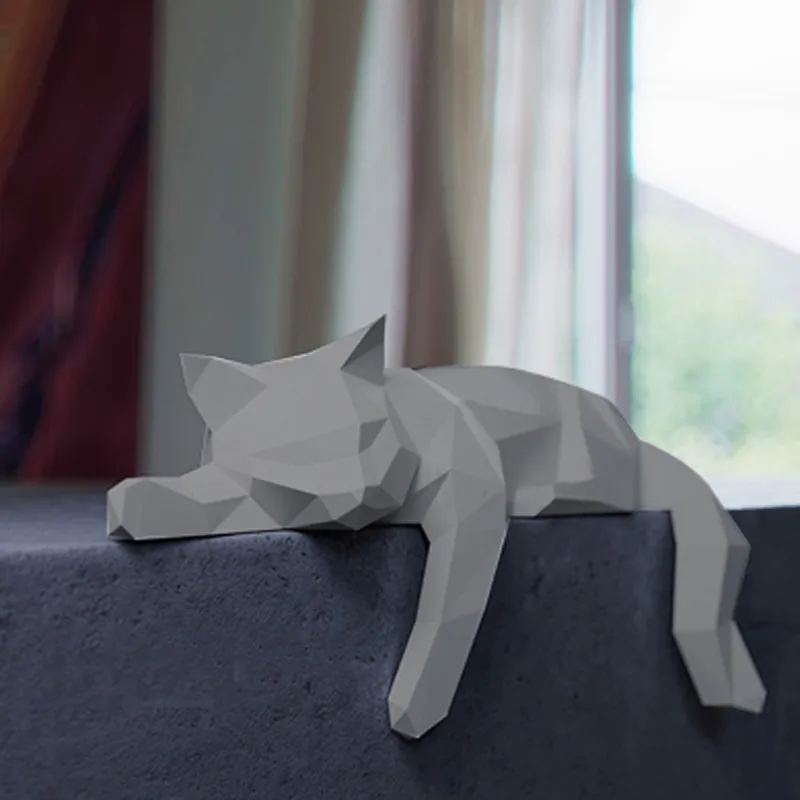 거짓말 고양이 3d 종이 모델 동물 조각 papercraft diy 공예 거실 데스크탑 장식 책장 홈 장식 220609