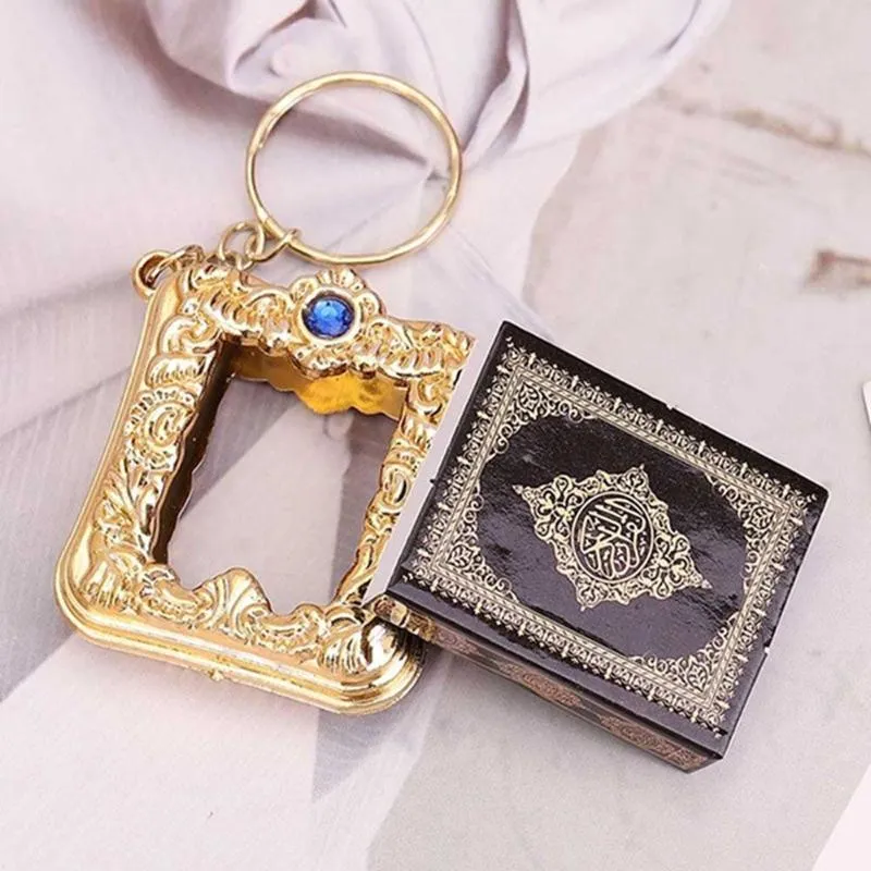 Chaveiros pc mini arca quran livro papel real pode ler árabe chaveiro muçulmano pingente pendurado anel jóiaskeychains251b