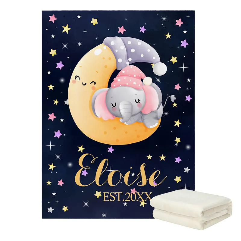 LVYZIHO Orso Dormiente Dormi sulla Luna Nome Personalizzato 30x40 48x60 60x80 Pollici Coperta in Pile 220712