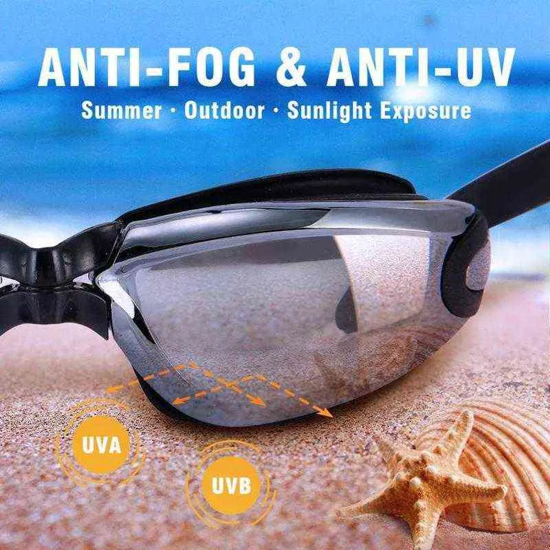 Korygnalne gogle pływackie z wtyczką do uszu połączenie z ochroną UV antymbłaskową grzbietem grzbietu pływania okulary Y220428