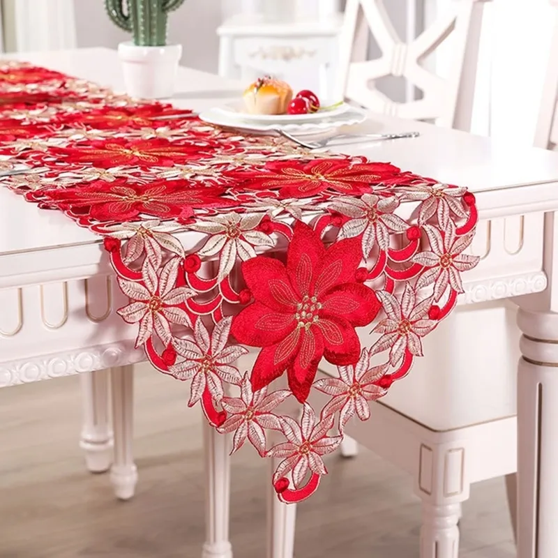 Dupla espessura vermelha corta rústica Rusticwork bordou os corredores de mesa de Natal Decorações de Natal de alta qualidade para jantar em casa 220615