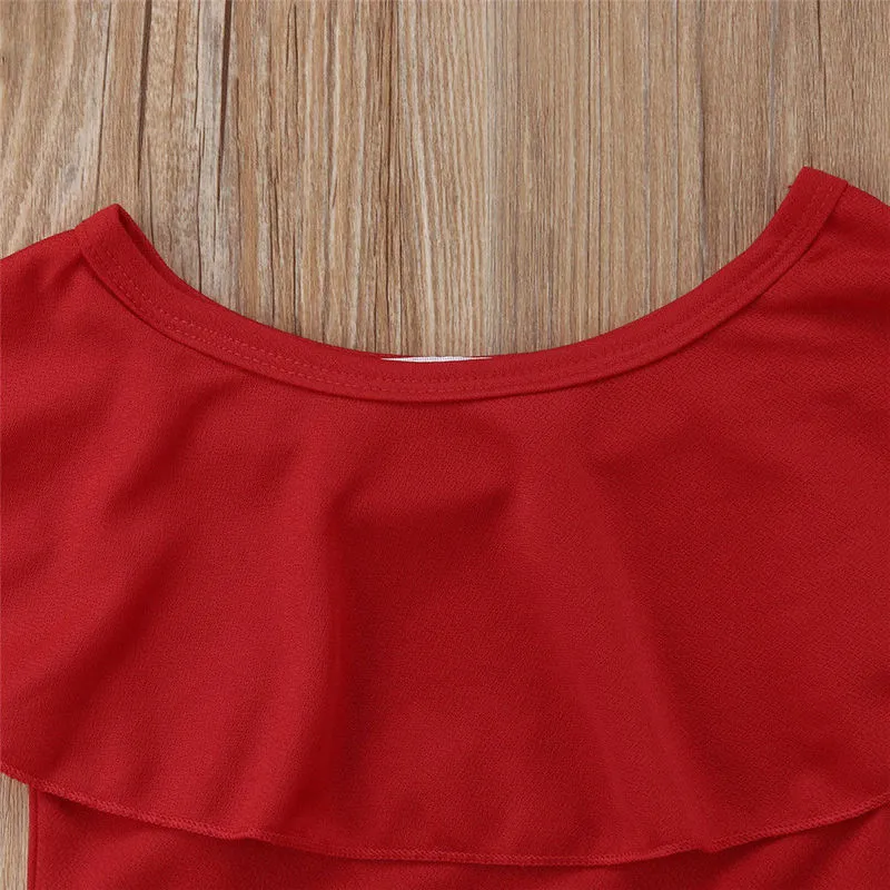 Urocze dla dzieci Zestaw ubrania dla dzieci małe dziewczynki czerwone marszczenia z ramion Topsfloral Skirtheadband strój odzieży Zestawy 220615