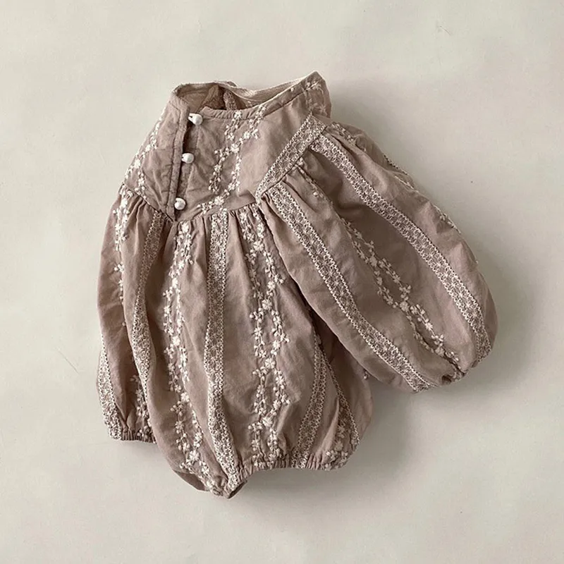 hibobi Lace Princess Toddler Romper Autumn Retro born Baby Girl Clothes Cotton Spring Solid Floral Infant Outfits 220426