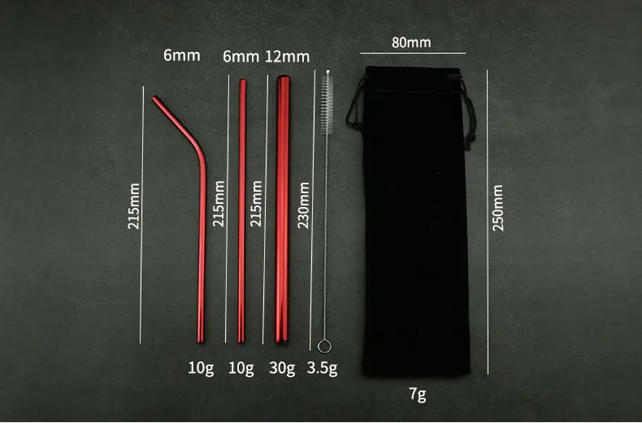 예술과 공예 스테인레스 스틸 빨대 세트 직선 구부러진 밀짚 청소 브러시 ​​금속 스무디 마시는 재사용 가능