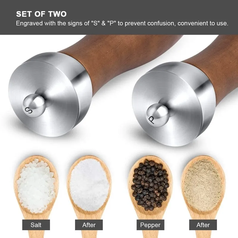 Set Salt and Pepper Grinder Set Premium Beech Wood Salt Grinder Pepper Mill Shakers Gift Set Ceramic core kitchen tools 2201742806