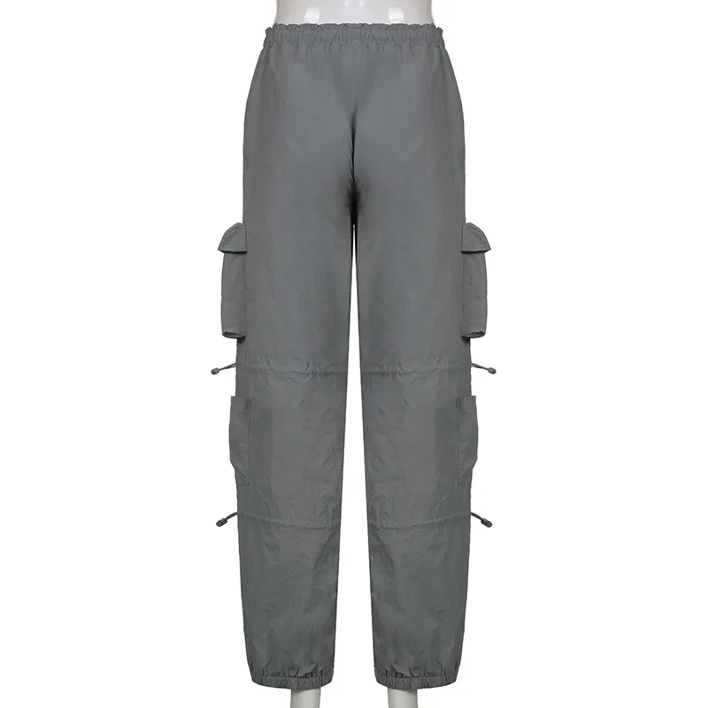BIIKPIIK femmes poches pantalon de survêtement Vintage salopette d'entraînement taille moyenne cordon lâche Cargo pantalon Streetwear Jogging pantalon 220811