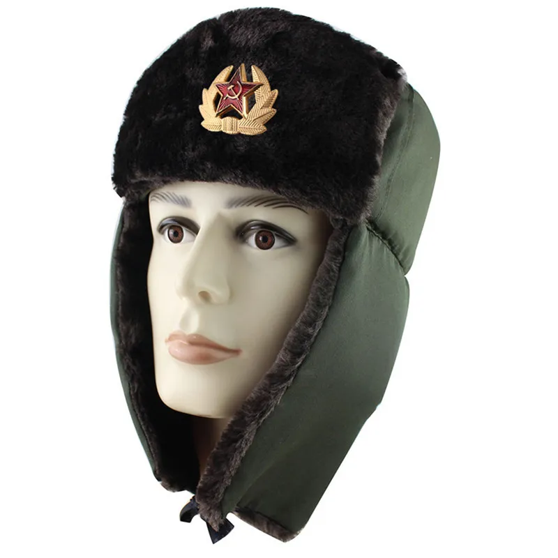 Distintivo militare sovietico Russia Ushanka Bomber Hats Pilot Tropper Trooper Hat Winter Faux Rabbit Furf Flap Caps 220817GX5153138