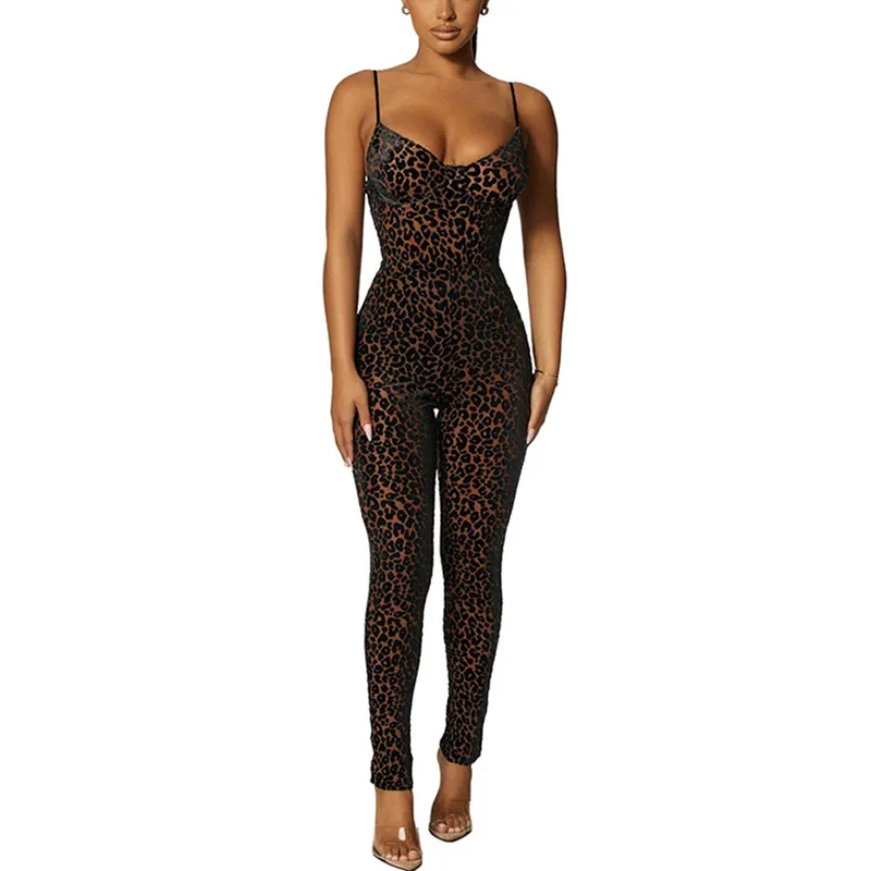 Y-L Sexy Mesh Leopard Damen Sommer Overall Sling Kleidung Rückenfrei Ärmellos Elegant Bodysuit Weiblich 220513