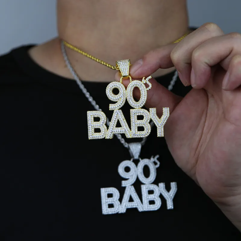 New Styles Hip Hop Pendant 90s Baby Paved Full Cubic Zircon Design with Long Chain Necklace Plated Gold Sier for Punk Party Gift