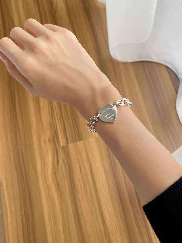 Pulseira feminina de prata esterlina 925 pingente em forma de coração corrente em forma de O de alta qualidade joias de marca de luxo para namorada presente Co G220510