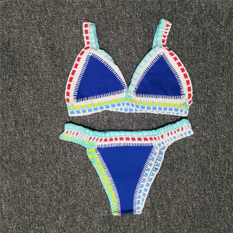 Frauen Bikini Set Reversible Bademode Beachwear Sexy Low Taille Handgemachte Stricken Badeanzug Weibliche Badeanzug Schwimmen 220611gx