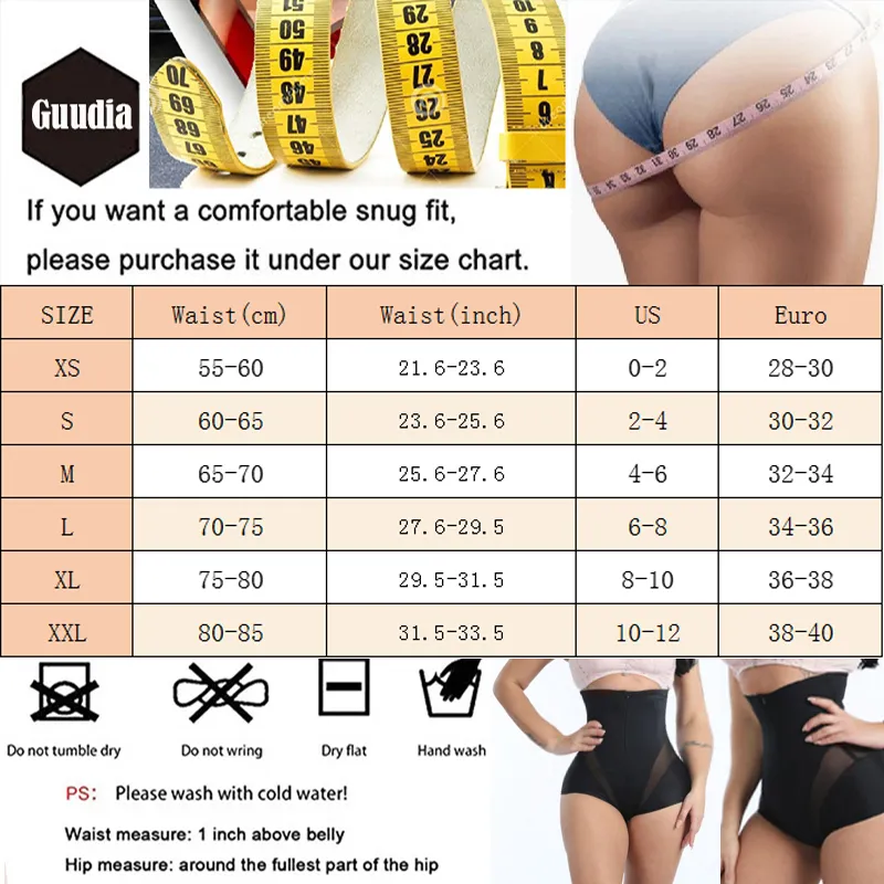 GUUDIA Sexy Shaperwear Women High Waist Trainer Body Shaper Tummy Slim Control Shape Belly Underwear Briefs Zipper Panty 220318