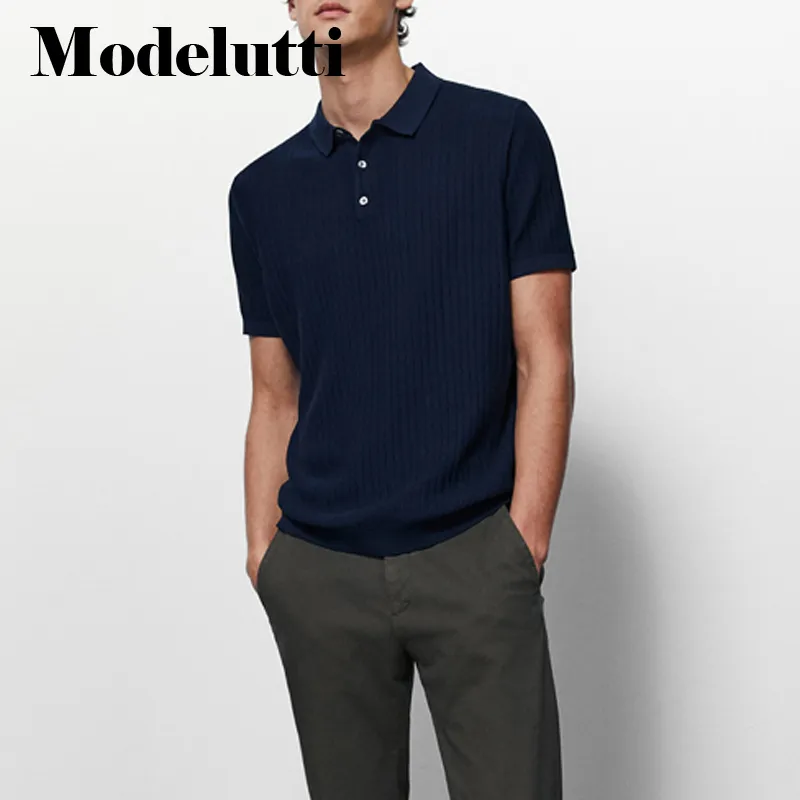Modelutti Primavera Verano moda hombres algodón de grano fino manga corta Polo sólido Simple suelto Casual Tops masculino 220615