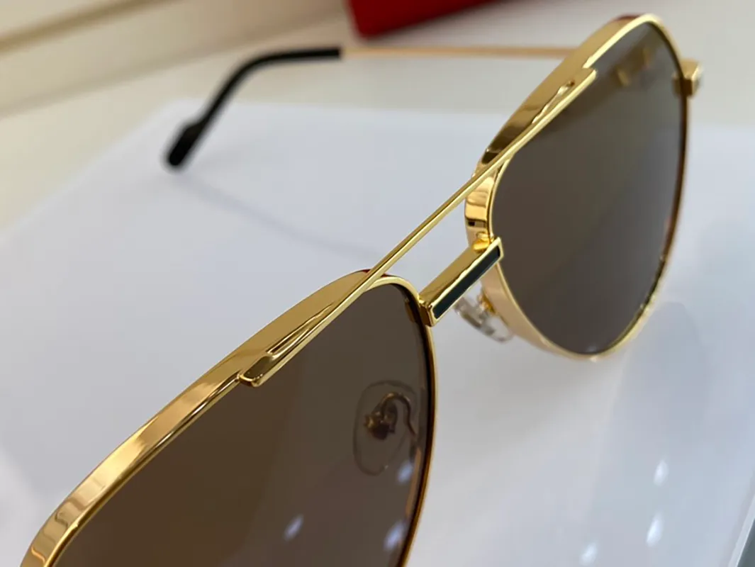 Цельные высококачественные мужские солнцезащитные очки Pilot высшего качества из 18-каратного золота, сверкающие простые линзы с широкими краями и синим покрытием, мужской поляризатор 0334 sil242R