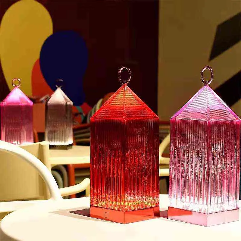 Lâmpada de mesa de cristal kartell italiano katell design de bateria lanterna de restaurante recarregável mesa luz decorativa luz de luz noturna h220423