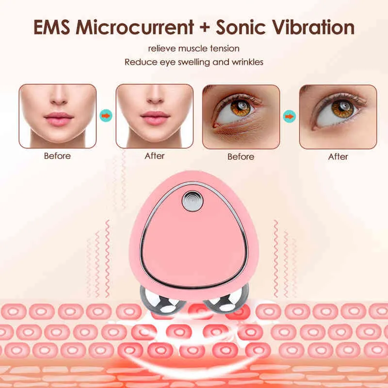 Masseur électrique portatif de rouleau de lifting de visage EMS microcourant vibration sonique peau de levage du visage serrer les appareils de beauté de massage 220510