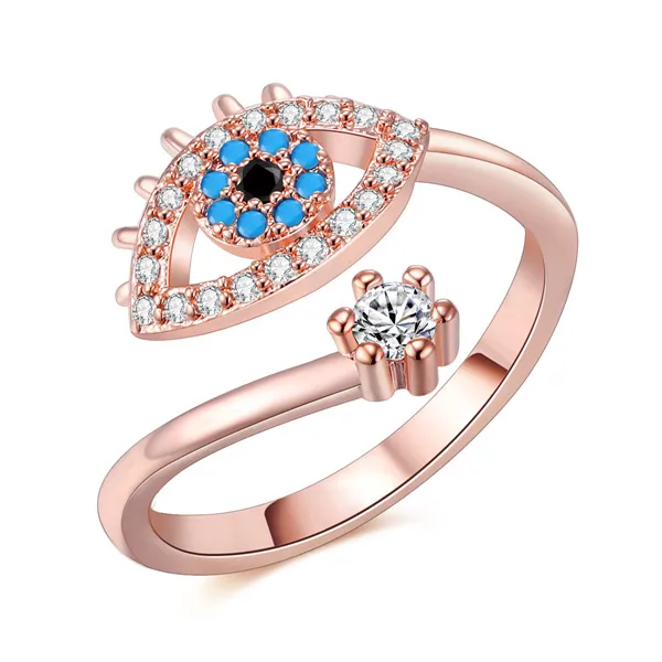 Lucky peru azul mau olhado banda anéis senhoras aberto ajustável anéis de aço inoxidável 2022 tendência casamento casal jóias presente ab736229w