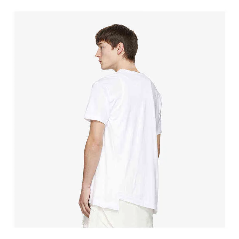 Camiseta oblicua de doble capa de manga corta para hombre, dos diseños irregulares, bordes sueltos, diseñadores de nicho L220704