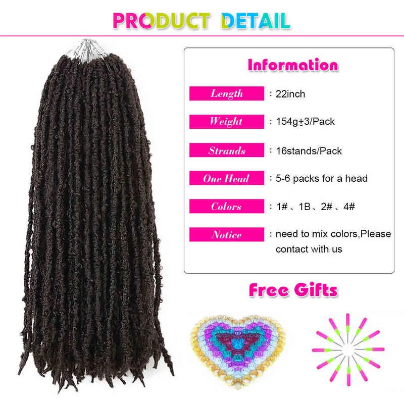 22" Long Butterfly Locs Crochet Hair Synthetic Pre-Twisted Bob Soft Faux Braids Extensions Expo City 220610