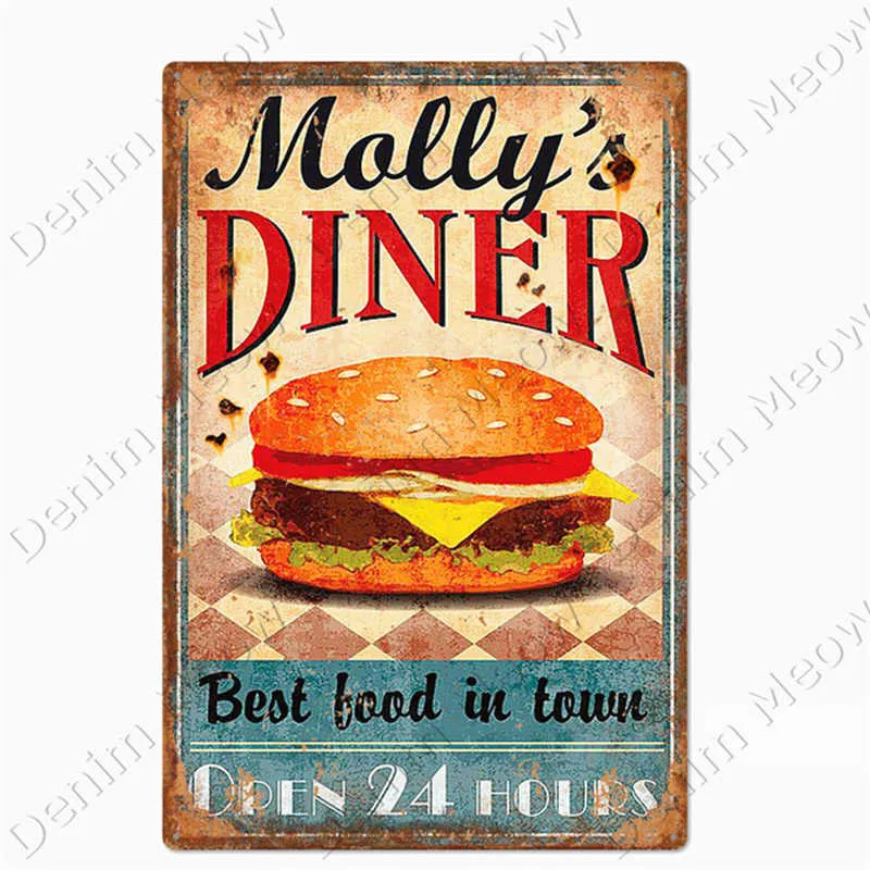 Vintage Mutfak Kuralları Plak Burger Fries Metal Tin Sign Cafe Ev Oda Dekor Fast Food Metal Plaka Yemek Duvar Poster N3766315422