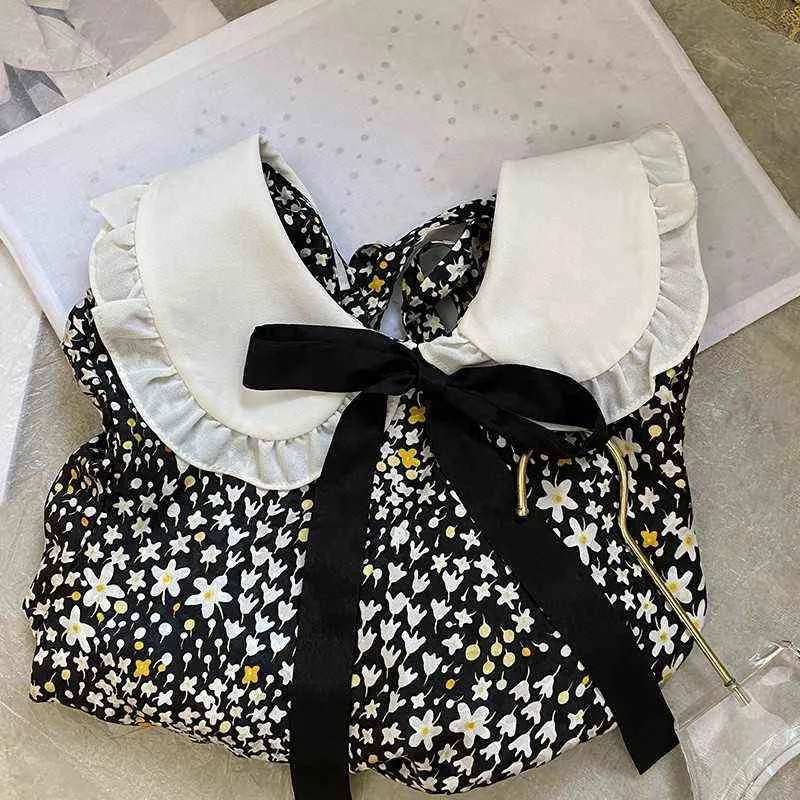 YB2022 Summer New Chiffon Print Dress Salia de resort de boneca francesa