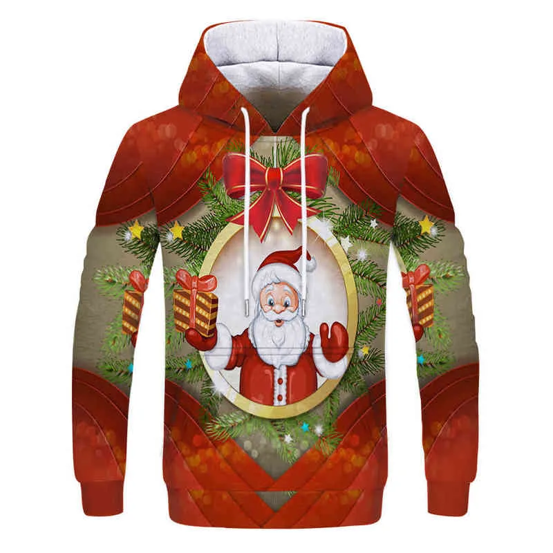 Jultröjor män tröja röd hiphop 3d tryck hoodie xmas snöflinga tröja pullover hooded roliga herrkläder l220704