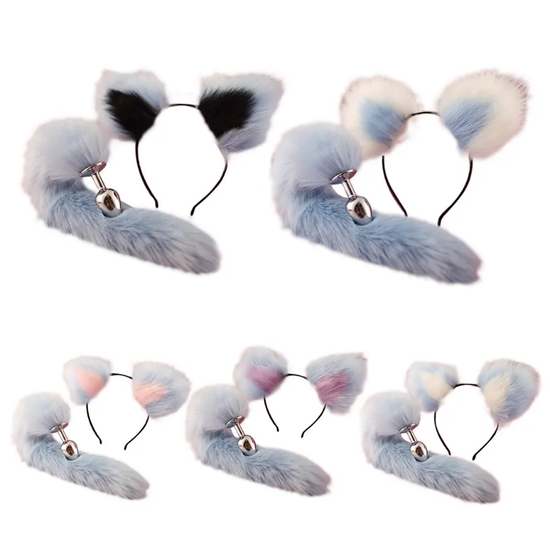 Oreilles mignonnes bandeaux avec renards/queue de lapin métal bout à bout Plug Anal érotique Cosplay accessoires adultes sexy jouets pour Couples