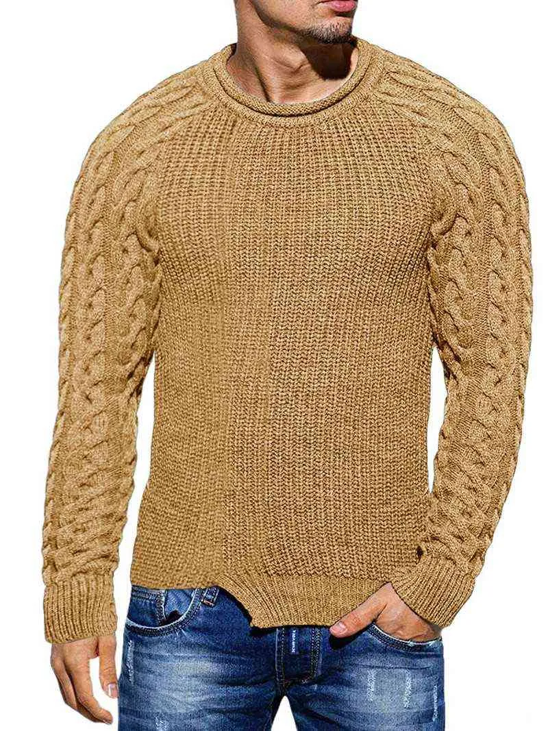 Suéter masculto cor sólida slim fit sweater vintage casual top top top bainha assimétrica pullover moda malha suéter homens roupas g22801