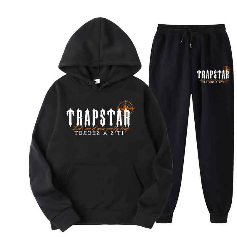 Autumn Brand Printed Sportswear Men Colors Warm Two Pieces Set Loose Hoodie Sweatshirt Pants Set Hoodie jogging Y220725