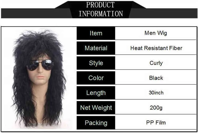 Men Hair Synthetic Gres Long Wig Black Color Female piece Punk Puffy Headgear for Halloween High Temperature Fiber 0527