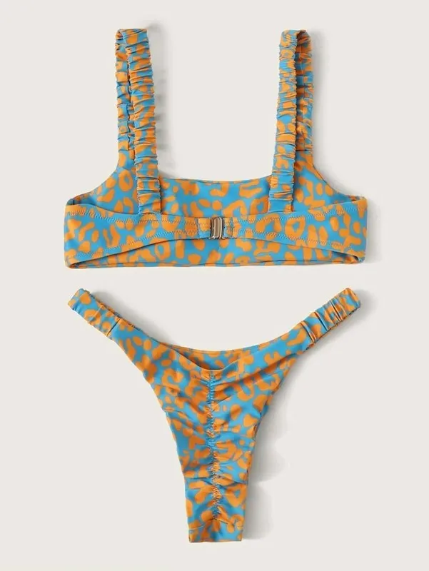Sexy micro bikini vrouwen oranje luipaard duwen opgevulde string zwempak vrouw uitgehakt badpak badmode trajes de bano 220527