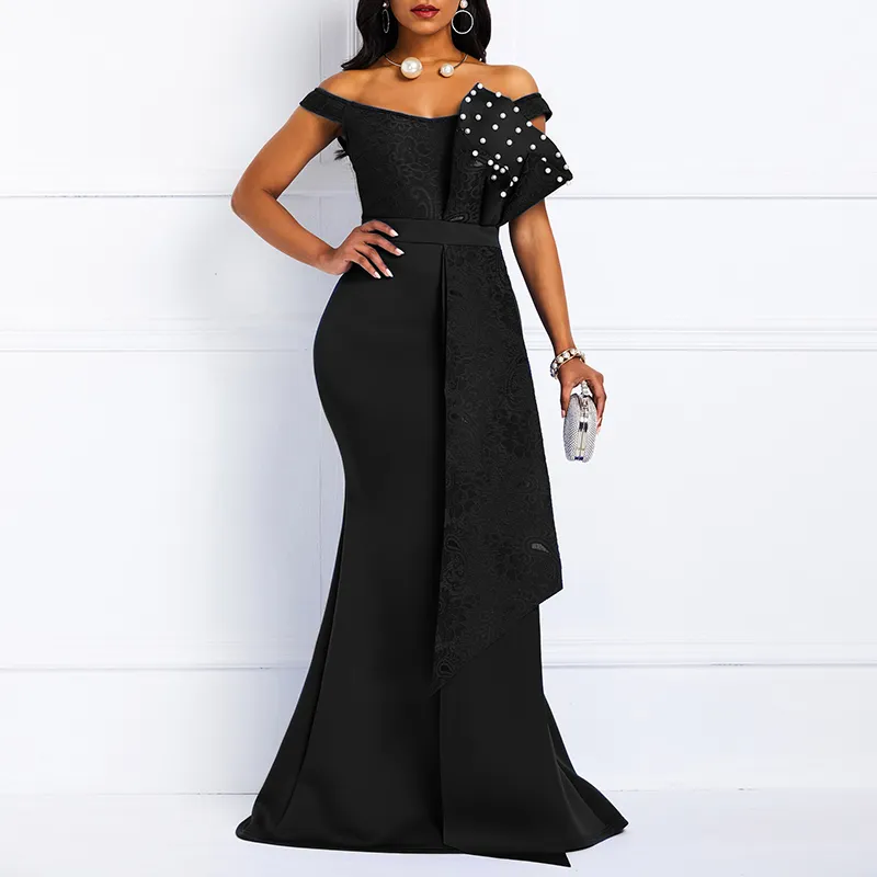 MD Bodycon Sexy Women Dress Elegant African Ladies Mermaid Pärled Lace Wedding Evening Party Maxi Dresses Year Clothes 220506283R