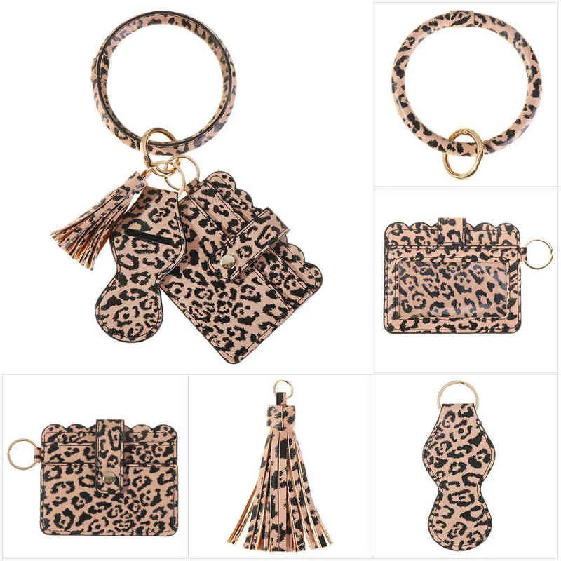 Porte-clés à la mode sac de carte pour femmes filles léopard serpent portefeuille en cuir PU gland mode Bracelet porte-clés bijoux cadeaux AA220318