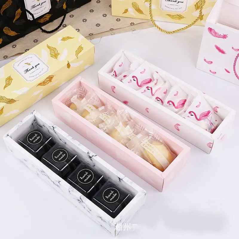 Flamingo/Marble/Feather Pattern Paper Packaging Box Nougat Cookies Gift Box Wedding Chocolate Cake Bread Paperboard Boxs BES121