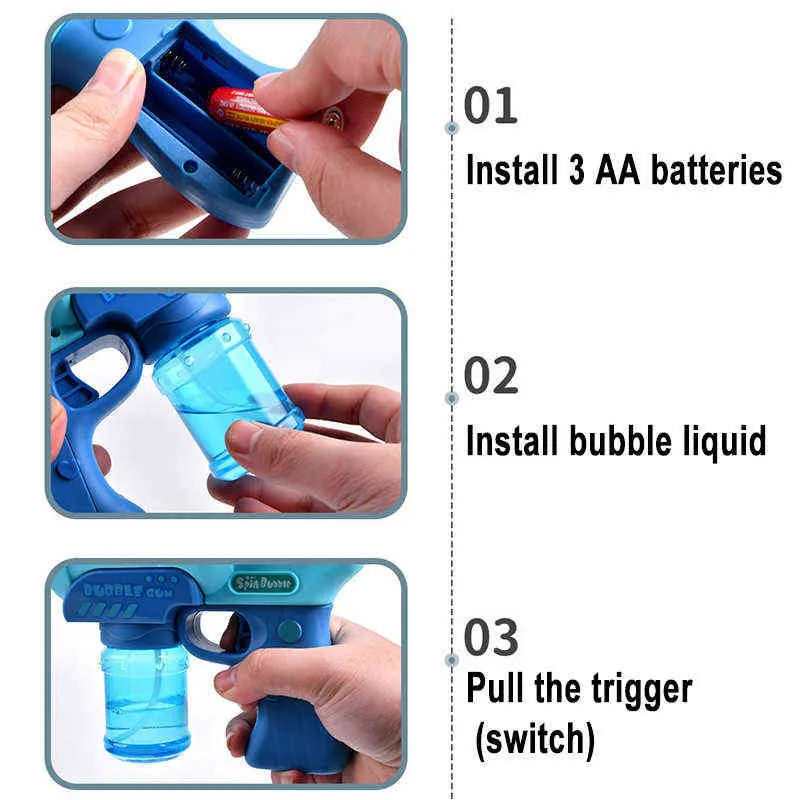Электрическая пузырьковая машина мигает легкая музыка Автоматическая пузырьковая вентиляция мыла для мылова пистолет для детей для детей.