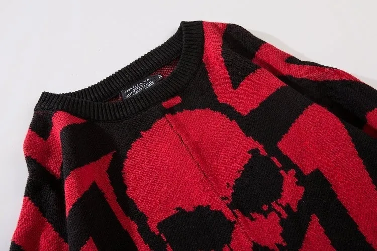 Черепа вязаный джемпер -свитер мужчины зимняя теплое хип -хоп -уличная одежда.