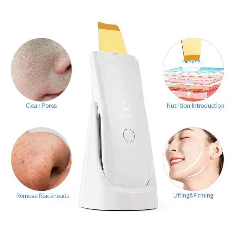 Golden 24kHz Ultrasonic Skin Scrubber With Nano Mist Moisturizing Pore Deep Cleaning Device Facial Peeling Exfoliating Machine 220514