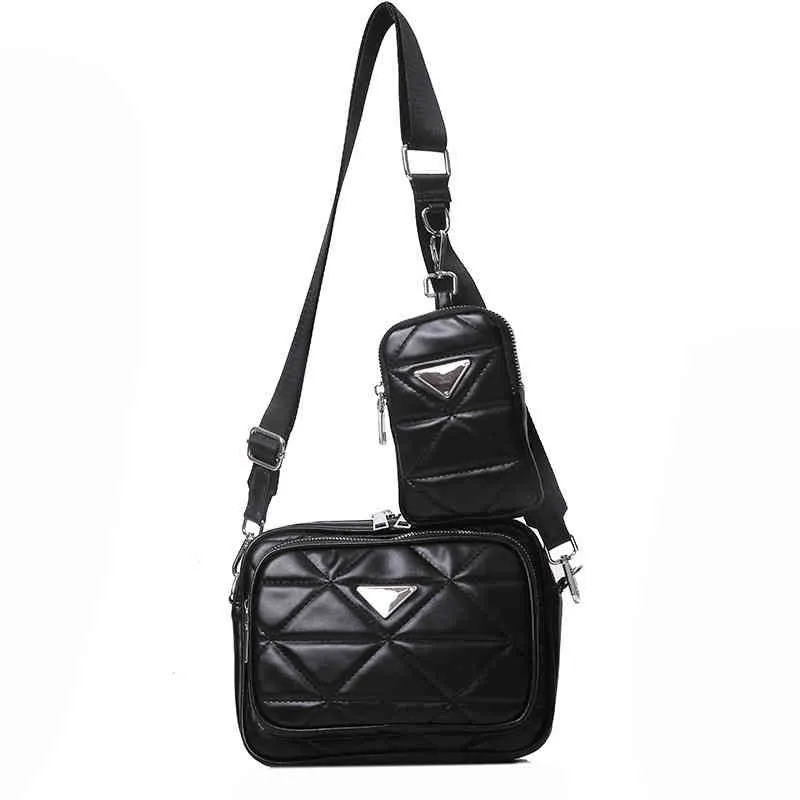 Purses Outlet New Wide Strap Messenger Sling One Shoulder Leisure Ryggsäck Flip Texture Rhombic Lattice Women's Bag